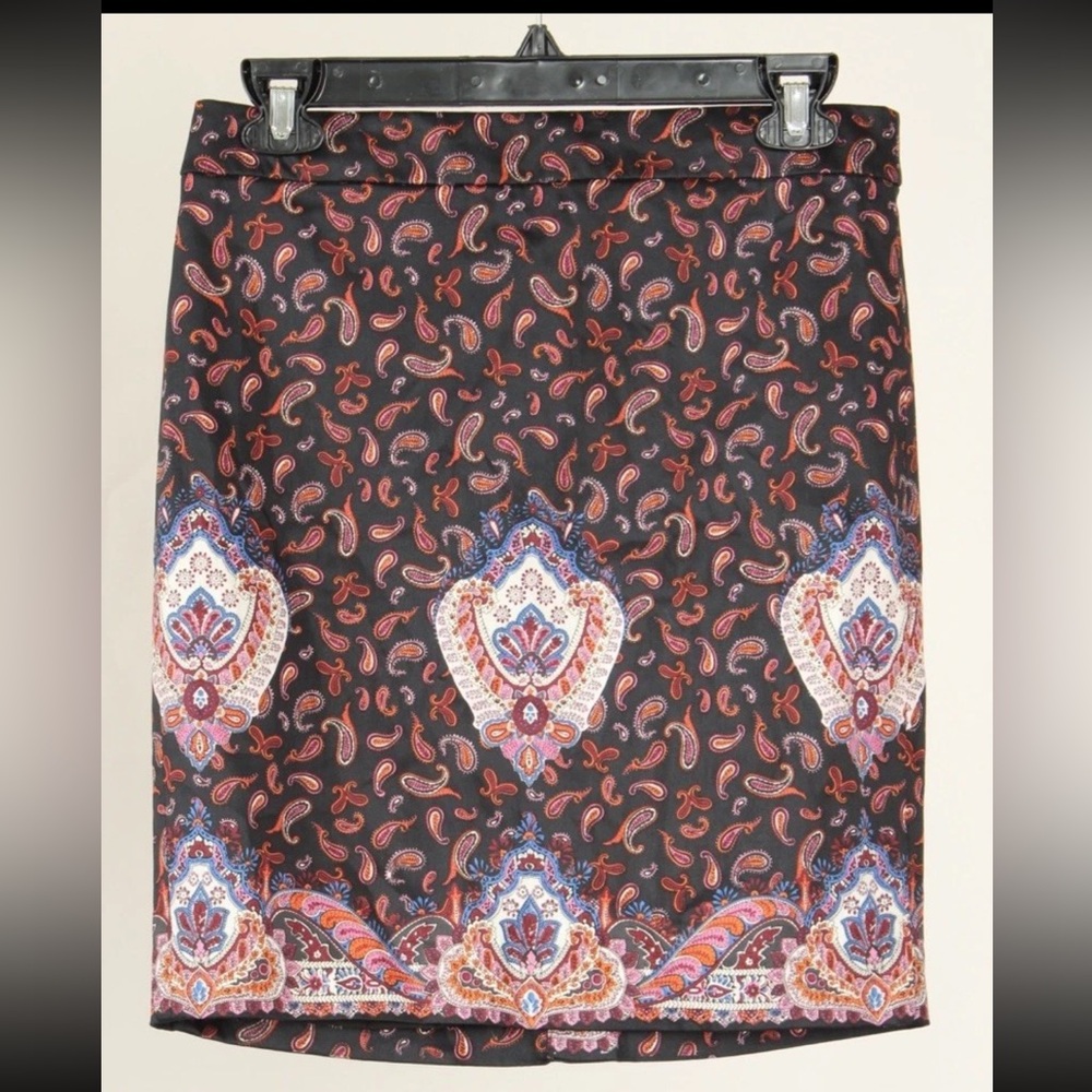 J. Crew Women’s Skirt 2P Red Blue Paisley Pencil Lined Cotton Stretch